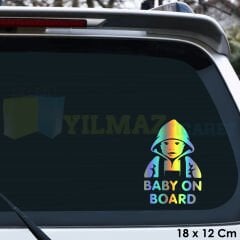 Baby On Board Arabada Bebek Var Hologram Araba Oto Cam Çıkartma Etiket Sticker 18 x 12 Cm