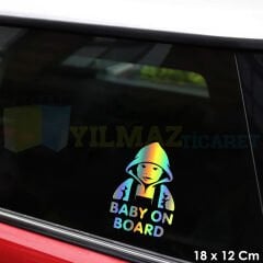 Baby On Board Arabada Bebek Var Hologram Araba Oto Cam Çıkartma Etiket Sticker 18 x 12 Cm