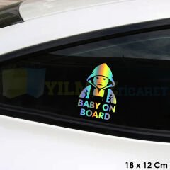 Baby On Board Arabada Bebek Var Hologram Araba Oto Cam Çıkartma Etiket Sticker 18 x 12 Cm