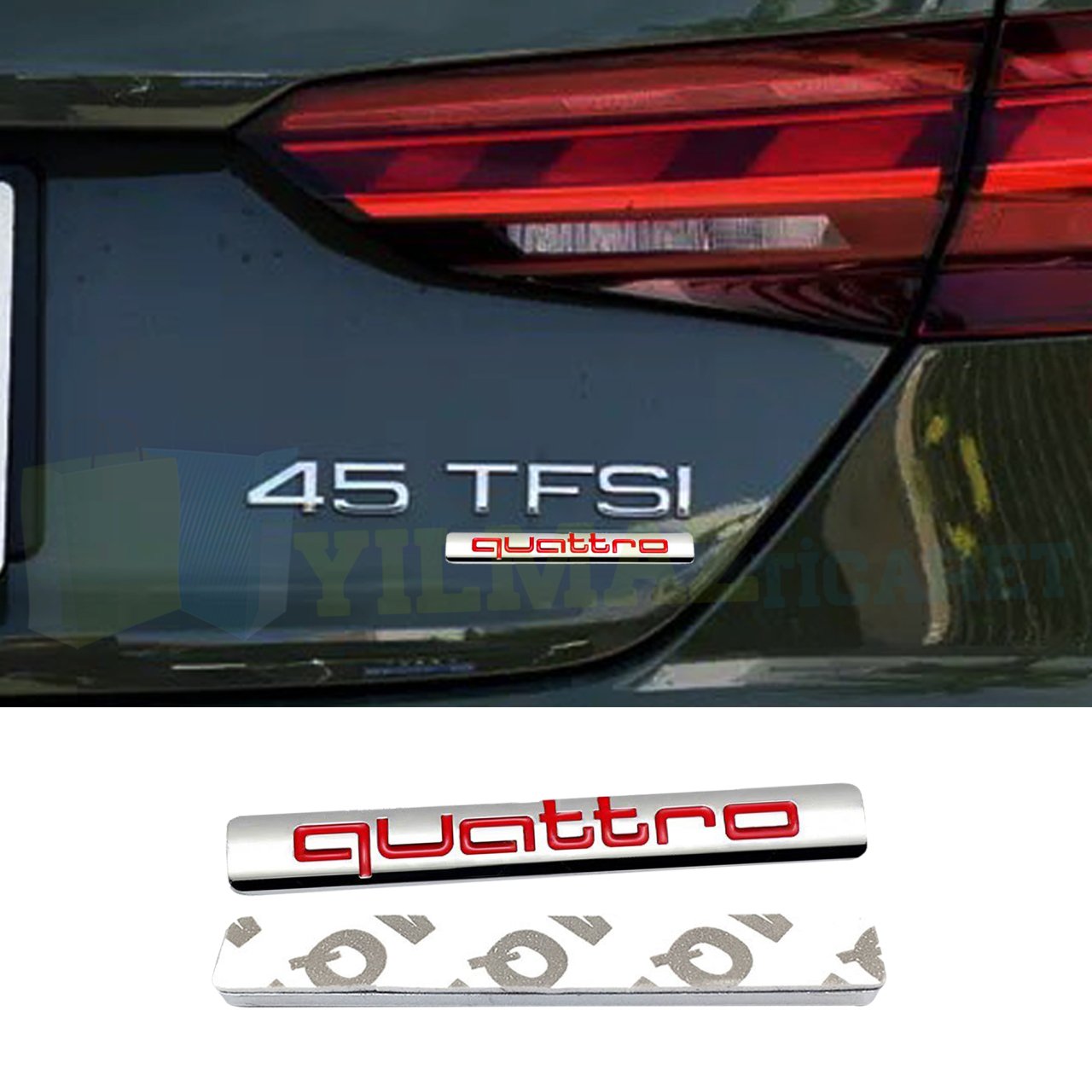 Audi Quattro Bagaj Çamurluk Torpido Logo Arma Amblem Paslanmaz Çelik Parlak Kırmızı 1 Adet