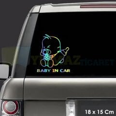 Biberonlu Arabada Bebek Var Baby On Board Hologram Oto Sticker Yapıştırma Çıkartma Etiket 18 x 15 Cm