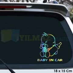 Biberonlu Arabada Bebek Var Baby On Board Hologram Oto Sticker Yapıştırma Çıkartma Etiket 18 x 15 Cm