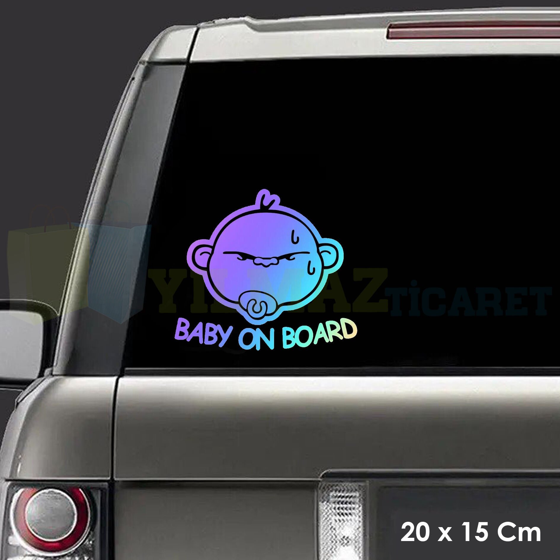 Baby On Board Arabada Bebek Var Hologram Oto Sticker Etiket Renkli Etiket Çıkartma 20 x 15 Cm