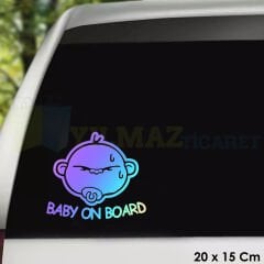 Baby On Board Arabada Bebek Var Hologram Oto Sticker Etiket Renkli Etiket Çıkartma 20 x 15 Cm