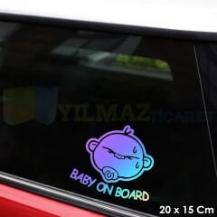 Baby On Board Arabada Bebek Var Hologram Oto Sticker Etiket Renkli Etiket Çıkartma 20 x 15 Cm