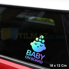 Arabada Uyuyan Bebek Var Baby On Board Hologram Oto Araba Sticker Cam Etiket Çıkartma 18 x 12 Cm