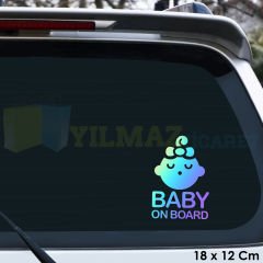 Arabada Uyuyan Bebek Var Baby On Board Hologram Oto Araba Sticker Cam Etiket Çıkartma 18 x 12 Cm