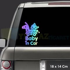 Arabada Bebek Var Baby In Car Hologram Araba Oto Sticker Etiket Renkli Çıkartma Yapıştırma 18 x 14Cm