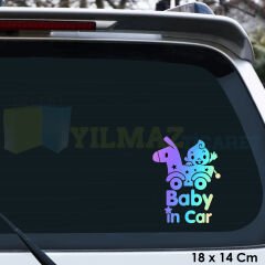 Arabada Bebek Var Baby In Car Hologram Araba Oto Sticker Etiket Renkli Çıkartma Yapıştırma 18 x 14Cm