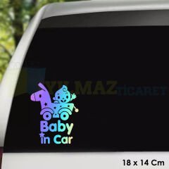 Arabada Bebek Var Baby In Car Hologram Araba Oto Sticker Etiket Renkli Çıkartma Yapıştırma 18 x 14Cm