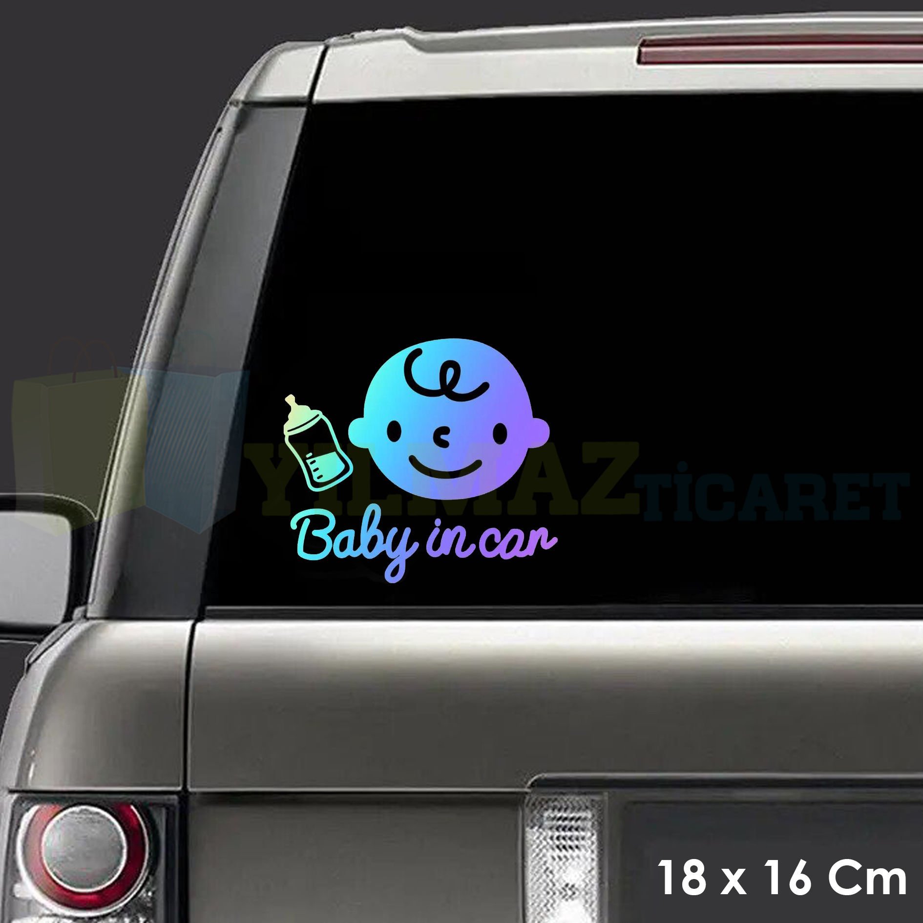 Biberon Arabada Bebek Var Baby On Boar Hologram Araba Oto Sticker Renkli Çıkartma Etiket 18 x 16 Cm