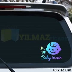 Biberon Arabada Bebek Var Baby On Boar Hologram Araba Oto Sticker Renkli Çıkartma Etiket 18 x 16 Cm