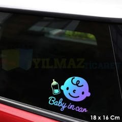 Biberon Arabada Bebek Var Baby On Boar Hologram Araba Oto Sticker Renkli Çıkartma Etiket 18 x 16 Cm