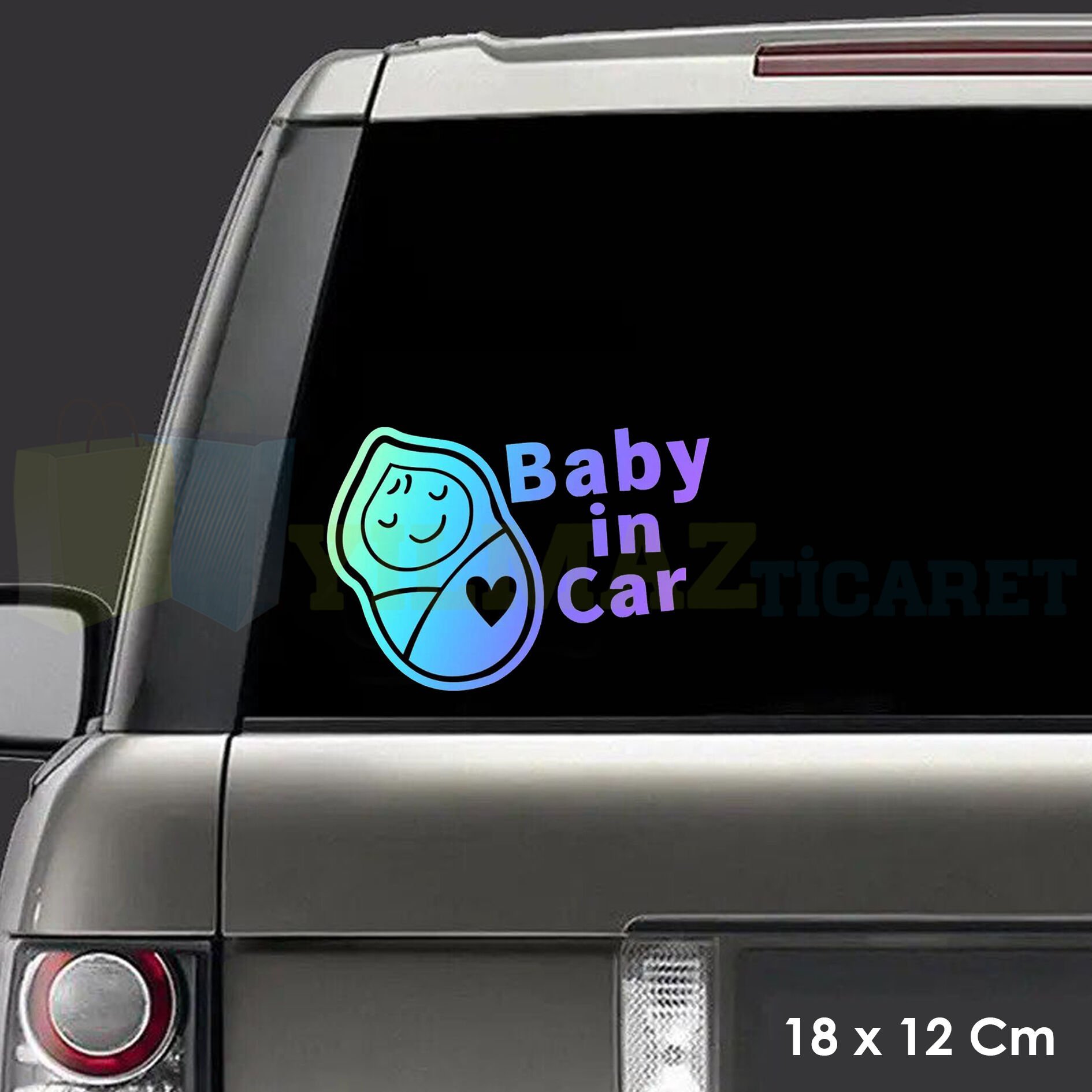 Kundak Uyuyan Bebek Arabada Bebek Var Hologram Oto Sticker Etiket Renkli Etiket Çıkartma 18 x 12 cm