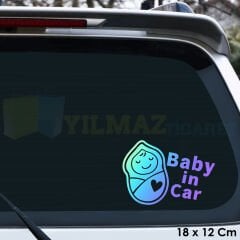 Kundak Uyuyan Bebek Arabada Bebek Var Hologram Oto Sticker Etiket Renkli Etiket Çıkartma 18 x 12 cm