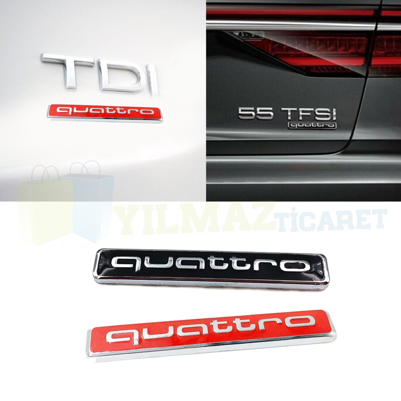 Audi Quattro Bagaj Çamurluk Logo Amblem Çelik 1 Ad Kırmızı-Siyah