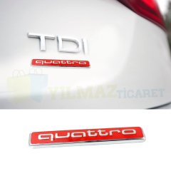 Audi Quattro Bagaj Çamurluk Logo Amblem Çelik 1 Ad Kırmızı-Siyah