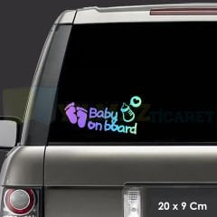 Bebek Ayak İzi Biberon Arabada Bebek Var Hologram Oto Sticker Etiket Çıkartma Yapıştırma 20 x 9 Cm