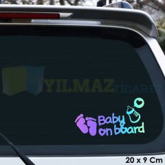 Bebek Ayak İzi Biberon Arabada Bebek Var Hologram Oto Sticker Etiket Çıkartma Yapıştırma 20 x 9 Cm