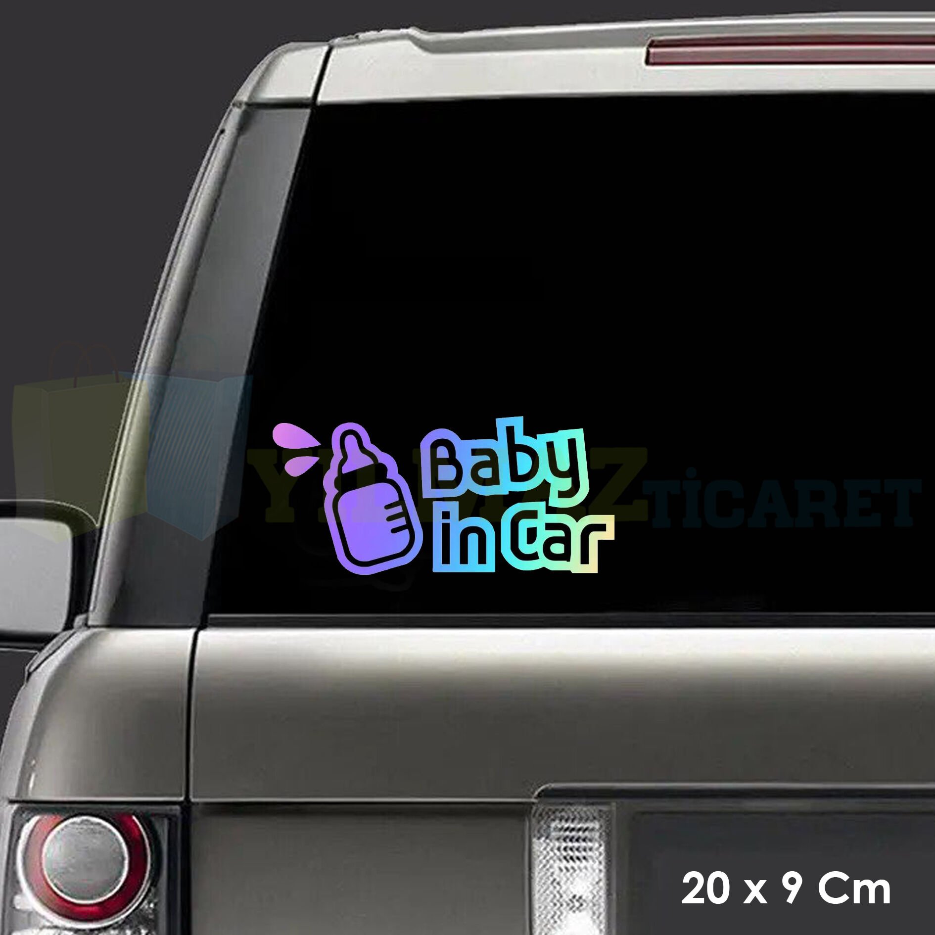 Biberon Arabada Bebek Var Hologram Araba Oto Sticker Yapıştırma Çıkartma Etiket 20 x 9 Cm