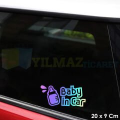Biberon Arabada Bebek Var Hologram Araba Oto Sticker Yapıştırma Çıkartma Etiket 20 x 9 Cm