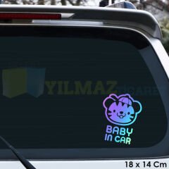 Sevimli Şapkalı Köpek Arabada Bebek Var Hologram Oto Sticker Renkli Çıkartma Yapıştırma 18 x 14 Cm