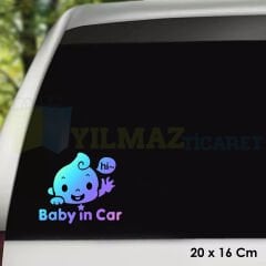 Gülen Bebek Arabada Bebek Var Hologram Oto Araba Sticker Etiket Renkli Aksesuar Çıkartma 20 x 16 Cm