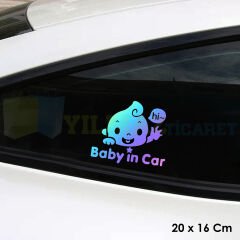 Gülen Bebek Arabada Bebek Var Hologram Oto Araba Sticker Etiket Renkli Aksesuar Çıkartma 20 x 16 Cm