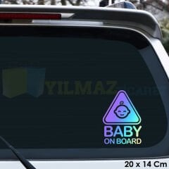 Gülen Bebek Arabada Bebek Var Hologram Araba Oto Sticker Etiket Renkli Çıkartma Aksesuar 20 x 14 Cm