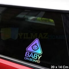 Gülen Bebek Arabada Bebek Var Hologram Araba Oto Sticker Etiket Renkli Çıkartma Aksesuar 20 x 14 Cm