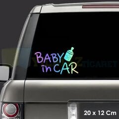 Biberon Arabada Bebek Var Hologram Araba Oto Sticker Yapıştırma Renkli Etiket Çıkartma 20 x 12 Cm