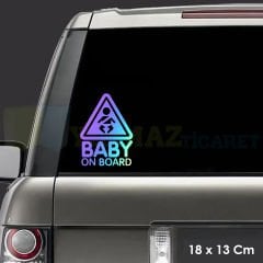 Dikkat Arabada Bebek Var Hologram Oto Sticker Çıkartma Etiket Renkli Cam Yapıştırma 18 x 13 Cm