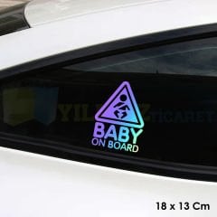 Dikkat Arabada Bebek Var Hologram Oto Sticker Çıkartma Etiket Renkli Cam Yapıştırma 18 x 13 Cm