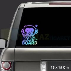 Baby On Board Arabada Bebek Var Hologram Renkli Cam Yapıştırma Araba Çıkartma Etiket 18 x 15 Cm
