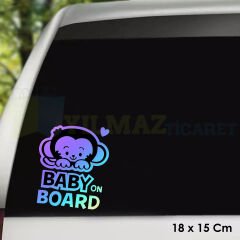 Baby On Board Arabada Bebek Var Hologram Renkli Cam Yapıştırma Araba Çıkartma Etiket 18 x 15 Cm