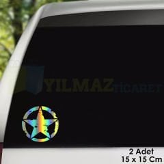 4x4 Off Road Askeri Yıldız Hologram Motosiklet Araba Oto Sticker Renkli Etiket 15 x 15 Cm 2 Adet