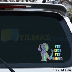 Evet Motorcu Kız Hologram Motosiklet Oto Sticker Etiket Araba Yapıştırma Etiket Çıkartma 18 x 14 Cm