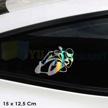 Yanlayan Motor Hologram Renkli Motosiklet Oto Sticker Çıkartma Araba Motor Etiket 15 x 12 Cm