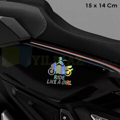 Motorcu Kız Motosiklet Hologram Oto Araba Sticker Etiket Çıkartma Renkli Yapıştırma 15 x 14 Cm