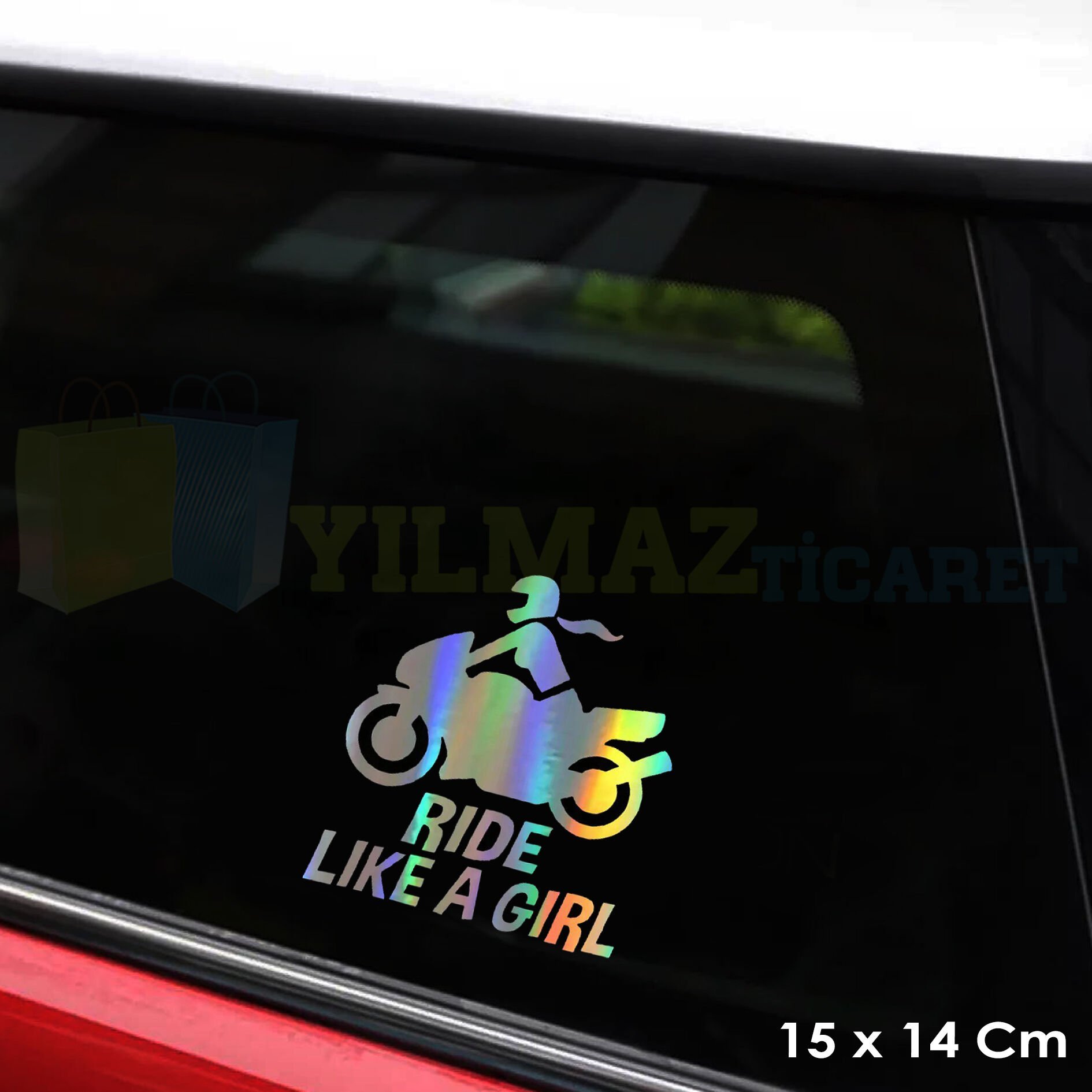 Motorcu Kız Motosiklet Hologram Oto Araba Sticker Etiket Çıkartma Renkli Yapıştırma 15 x 14 Cm