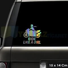 Motorcu Kız Motosiklet Hologram Oto Araba Sticker Etiket Çıkartma Renkli Yapıştırma 15 x 14 Cm