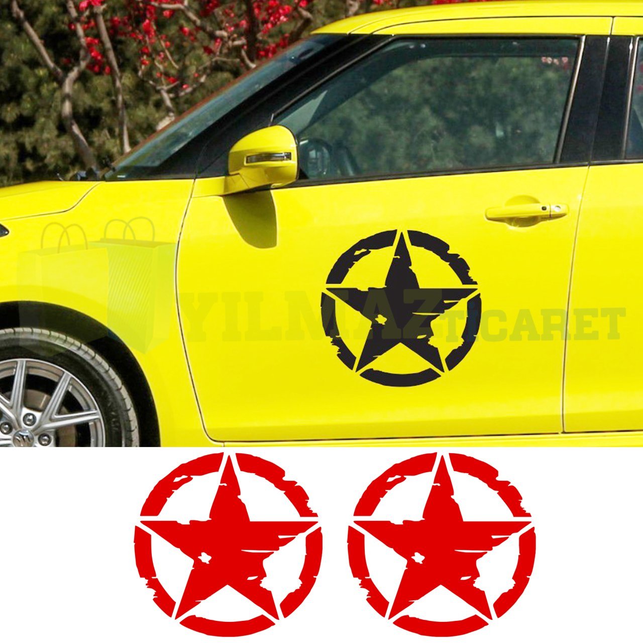 Army Off Road Star Askeri Yıldız Oto Sticker Yapıştırma 2 Adet