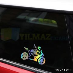 Motorcu Kız Girl Hologram Sticker Motosiklet Aksesuar Araba Etiket Yapıştırma Etiket Renkli 15 x 11 Cm