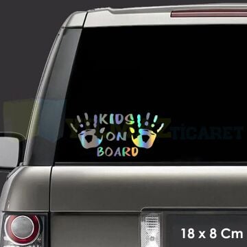 Baby On Board Arabada Bebek Var El İzi Hologram Oto Sticker Araba Renkli Etiket Çıkartma 18 x 8 Cm