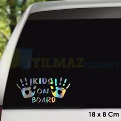 Baby On Board Arabada Bebek Var El İzi Hologram Oto Sticker Araba Renkli Etiket Çıkartma 18 x 8 Cm