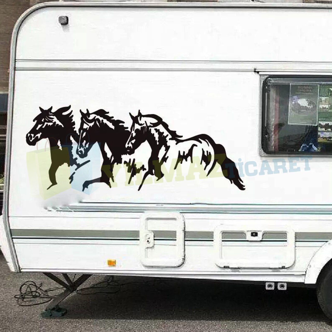 Karavan Çekme Koşan At Oto Sticker Yapıştırma Modifiye Etiket