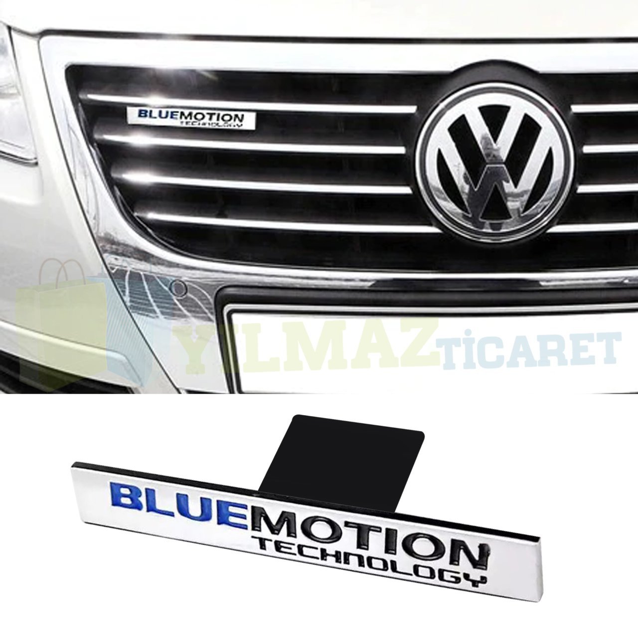 Volkswagen Bluemotion Ön Panjur Logo Arma Amblem Passat CC Tiguan Paslanmaz Çelik Yüksek Kalite