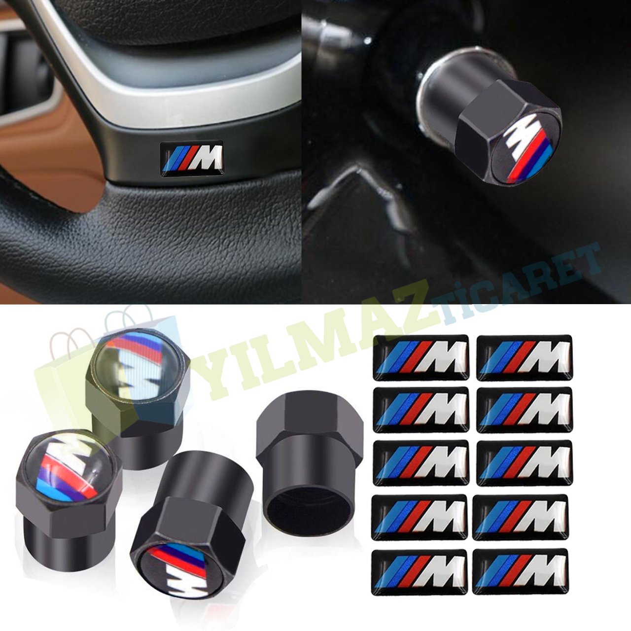 Bmw M Sibop Kapağı 4 Ad Jant Direksiyon M Damla Sticker Set 10 Ad