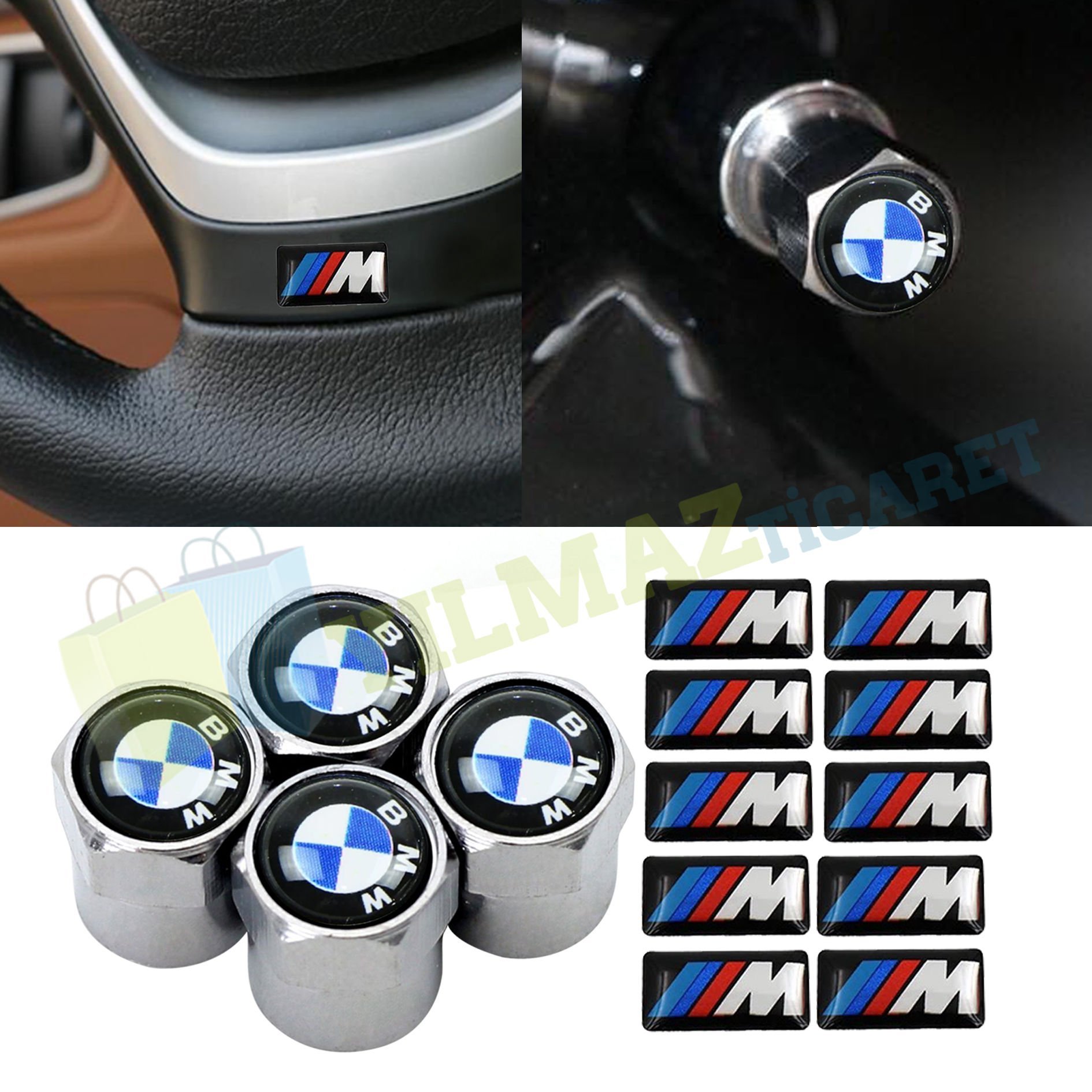Bmw M Sibop Kapağı 4 Ad Jant Direksiyon M Damla Sticker Set 10 Ad