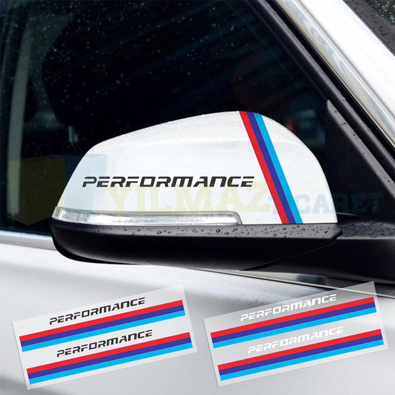 Bmw M Performance Dikiz Yan Ayna Kapağı Oto Şerit Sticker Araba Etiket Yapıştırma 1 Çift